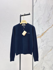 Half-button crew neck cashmere knit sweater