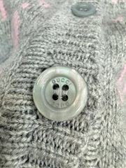 Pink and gray color-blocked crew neck cardigan