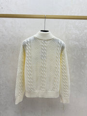 High-neck knitted long-sleeved cardigan