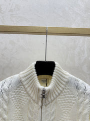High-neck knitted long-sleeved cardigan