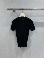 Jacquard Slim-Fit Short-Sleeve Knit Top