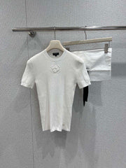 Jacquard Slim-Fit Short-Sleeve Knit Top