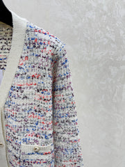 Color-blocked minimalist V-neck knit long-sleeved cardigan