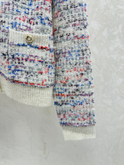 Color-blocked minimalist V-neck knit long-sleeved cardigan