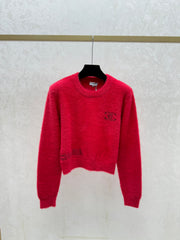 Color-blocked lettered crew neck knit long-sleeved sweater