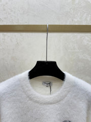 Color-blocked lettered crew neck knit long-sleeved sweater