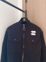 Zippered stand-up collar cardigan