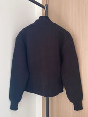 Zippered stand-up collar cardigan