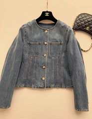 Crew neck denim jacket