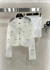 Three-dimensional openwork floral embroidered knitted cardigan
