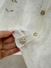 Three-dimensional openwork floral embroidered knitted cardigan