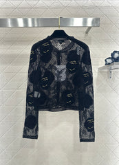Three-dimensional openwork floral embroidered knitted cardigan