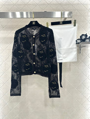 Three-dimensional openwork floral embroidered knitted cardigan