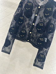 Three-dimensional openwork floral embroidered knitted cardigan