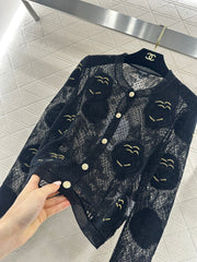 Three-dimensional openwork floral embroidered knitted cardigan