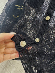 Three-dimensional openwork floral embroidered knitted cardigan