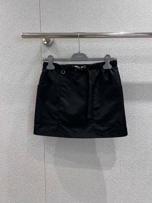 Classic Nylon Belted Midi Skirt