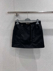 Classic Nylon Belted Midi Skirt