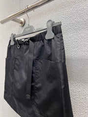 Classic Nylon Belted Midi Skirt