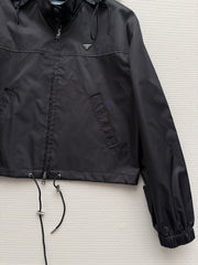 Short Drawstring Nylon Jacket