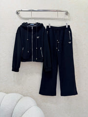 Hooded zip-up jacket + drawstring wide-leg trousers