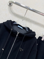 Hooded zip-up jacket + drawstring wide-leg trousers