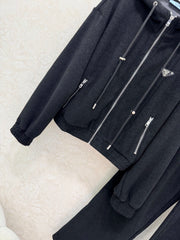 Hooded zip-up jacket + drawstring wide-leg trousers