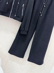 Hooded zip-up jacket + drawstring wide-leg trousers