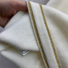 Gold-trimmed round neck short-sleeved knit cardigan