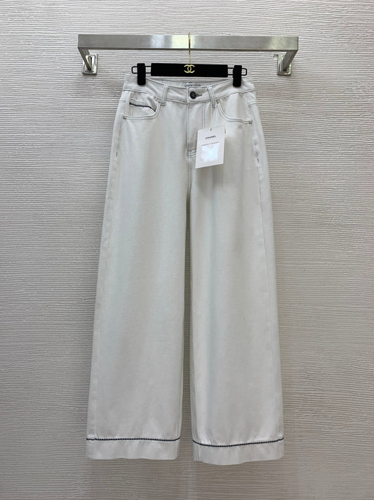 Color-blocked striped loose-fitting jeans