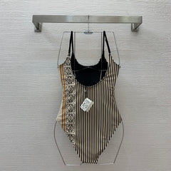 Vertical striped print high-elasticity one-piece swimsuit