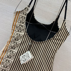 Vertical striped print high-elasticity one-piece swimsuit