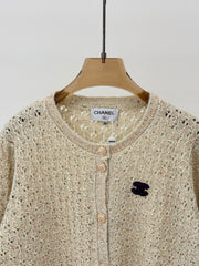 Jacquard openwork sequined heavy-duty knit cardigan