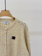 Jacquard openwork sequined heavy-duty knit cardigan