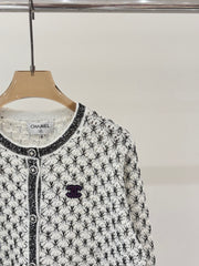 Jacquard openwork sequined heavy-duty knit cardigan