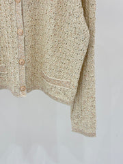 Jacquard openwork sequined heavy-duty knit cardigan