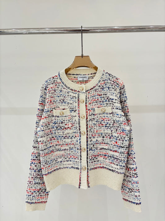 Mixed-color knit cardigan