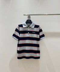 Color-blocked striped short-sleeved shirt