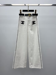 Embroidered logo wide-leg pants