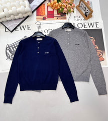 Three-Button Crew Neck Wool Knit Sweater