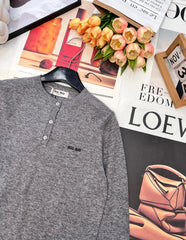 Three-Button Crew Neck Wool Knit Sweater