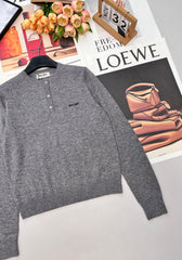 Three-Button Crew Neck Wool Knit Sweater