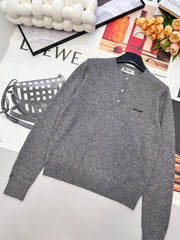 Three-Button Crew Neck Wool Knit Sweater