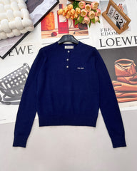 Three-Button Crew Neck Wool Knit Sweater