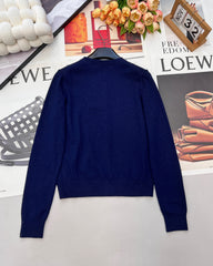 Three-Button Crew Neck Wool Knit Sweater