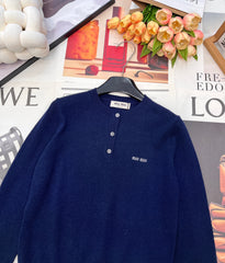 Three-Button Crew Neck Wool Knit Sweater