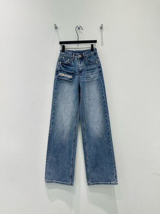Handcrafted rhinestone-embellished jeans