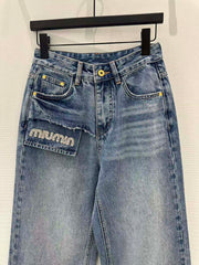 Handcrafted rhinestone-embellished jeans