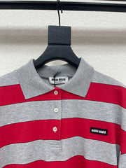 Striped Long-Sleeve Polo Shirt with Collar