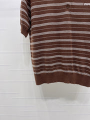 Striped Collared Knit Short-Sleeve T-Shirt